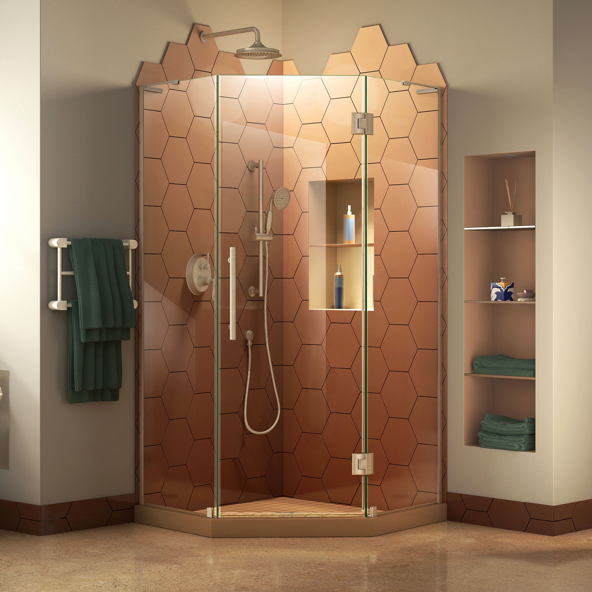 DreamLine Prism Plus 34x34x72 Inch Frameless Hinged Shower Door Enclosure - Modern Bathroom Upgrade for Small Spaces & Luxurious Spa Experience