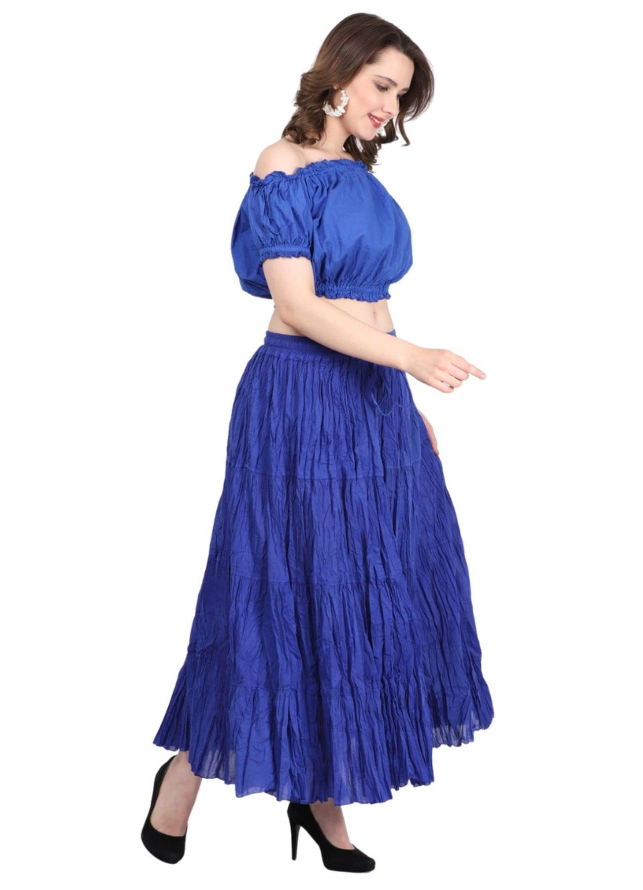 Wevez Tribal Belly Dance 12 Yard Cotton Skirt - Flowy Bohemian Skirt for Dance Performances, Festivals & Costume Parties