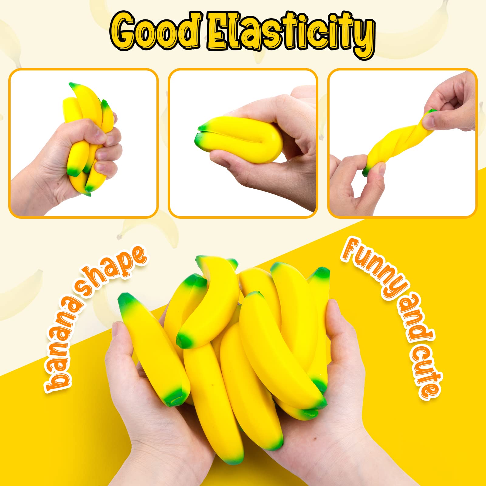 LovesTown 15PCS Banana Stress Relief Toys - Mini Squeeze Fidget Toys for Kids & Adults, Perfect for Party Favors, Classroom Rewards & Anxiety Relief