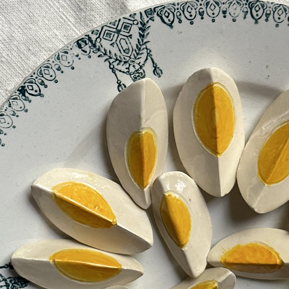 Christine Viennet Hard Boiled Eggs Trompe l'Oeil Porcelain Plate - Elegant White Ceramic Dish for Dining Decor & Art Display (#18)