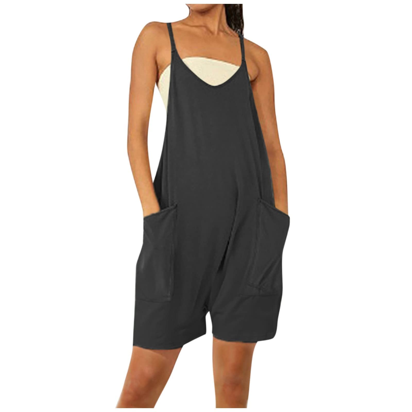 Women's Sleeveless Romper - Loose Fit Summer Jumpsuit with Pockets for Beach & Travel
