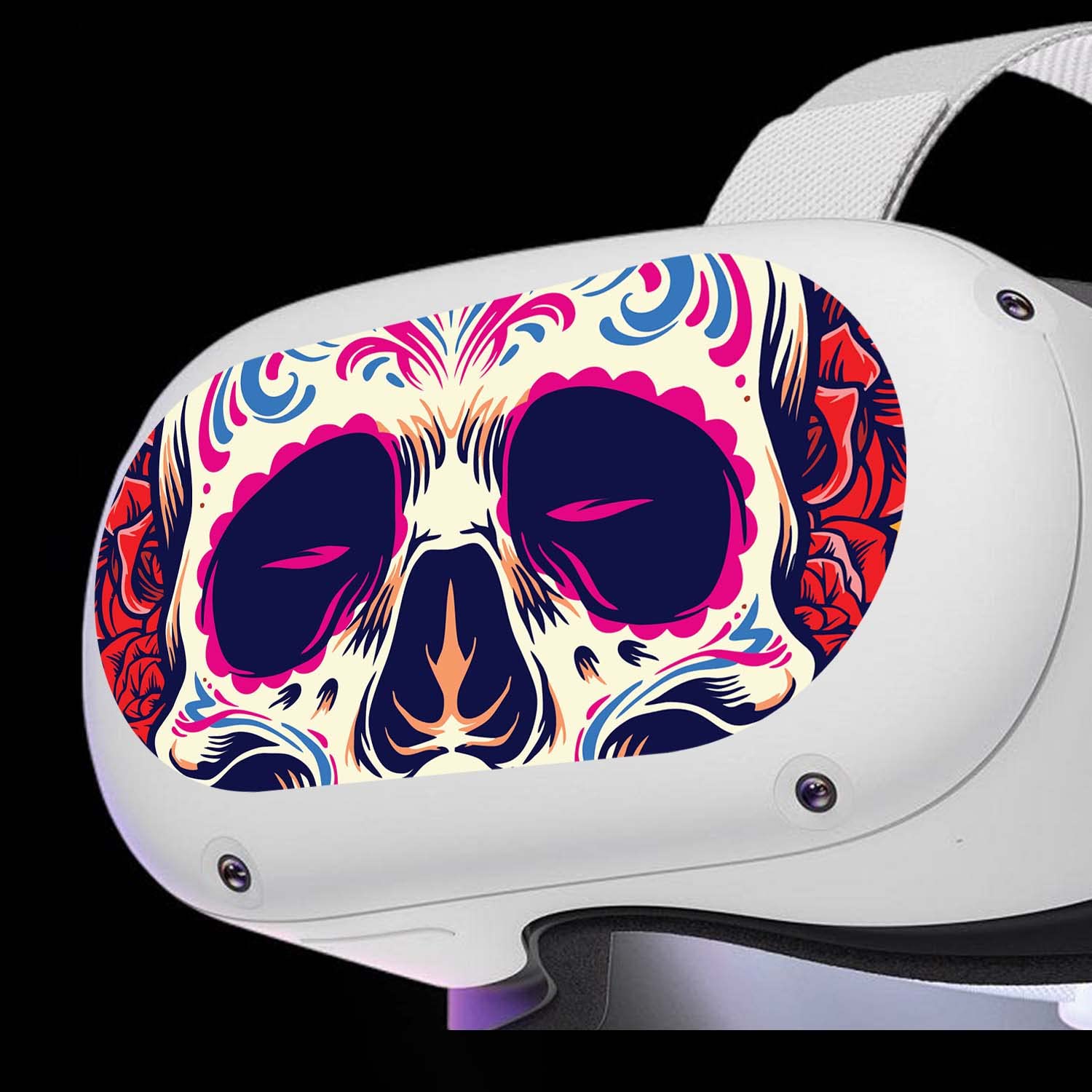 KCD VR Headset Controller Decal Sticker - Sugar Skull Design Front Eyes Skin - Customizable Protective Cover for Oculus Quest 2, Meta Quest Pro, HTC Vive - Perfect for Gaming, VR Parties & Themed Events
