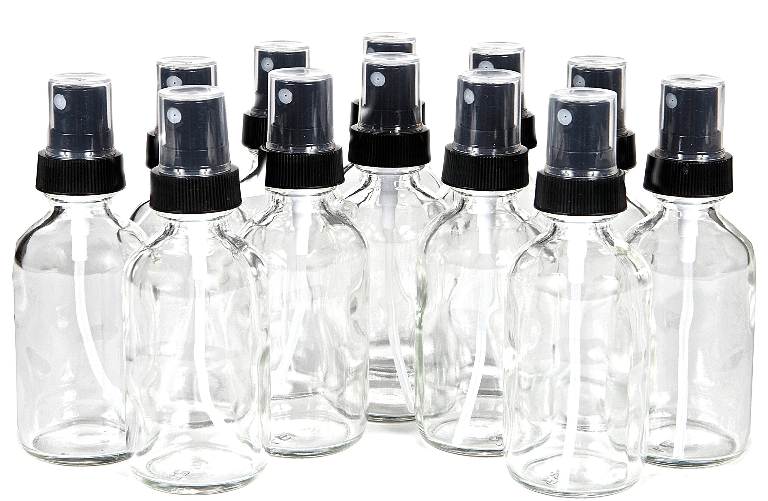 Vivaplex 12-Pack 1 oz Clear Glass Bottles with Black Fine Mist Sprayers - Perfect for Essential Oils, DIY Beauty & Travel-Size Products
