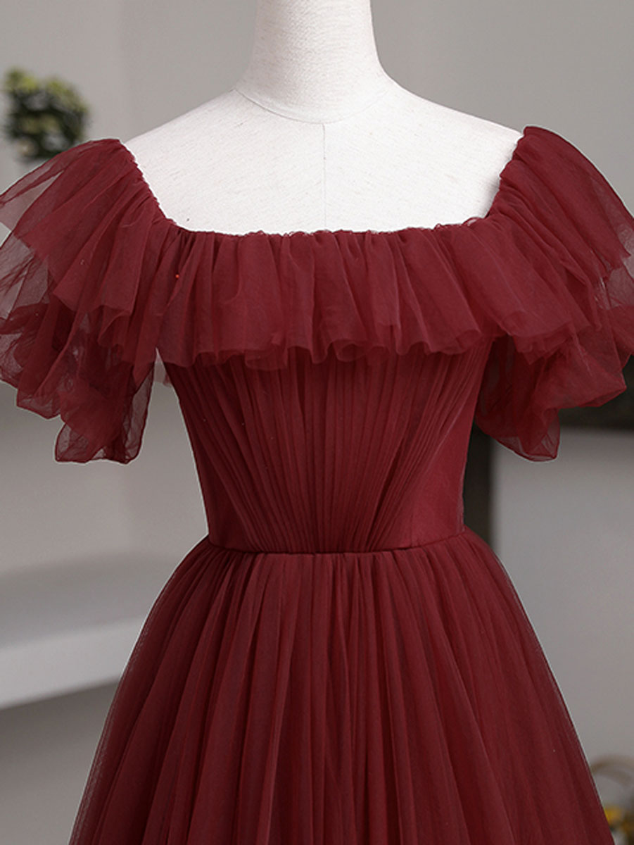 Elegant Burgundy A-Line Long Prom Dresses & Bridesmaid Gowns - Formal Evening Gowns for Homecoming, Weddings & Special Occasions