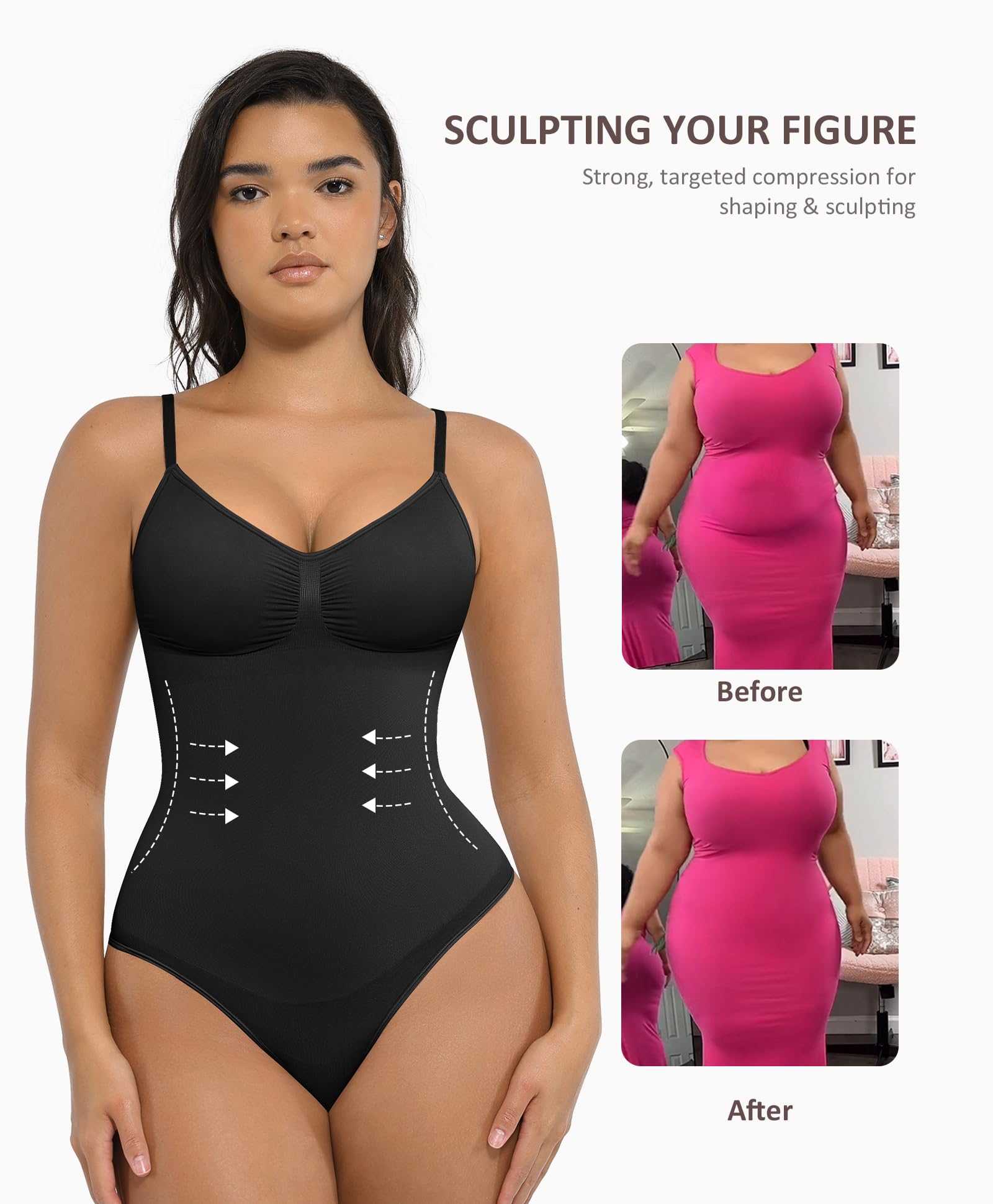 FeelinGirl High Waist Tummy Control Shapewear for Women - Sculpting Bodysuit with Snatched Waist & Thong Design - Black Plus Size 3XL-4XL - Perfect for Everyday Wear, Special Occasions & Postpartum Recovery