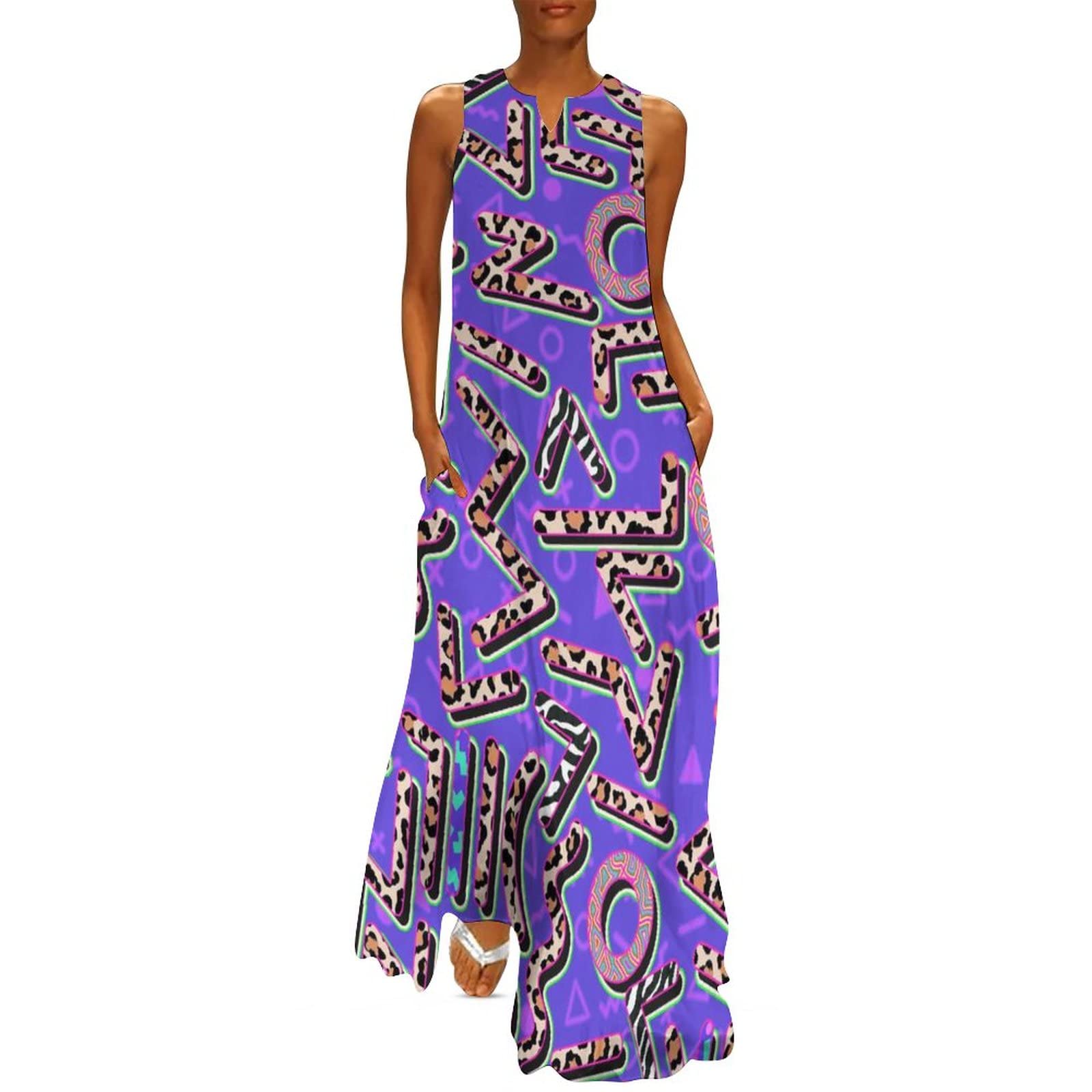 Vintage 80s 90s Retro Summer Dresses for Women - Sleeveless Casual Maxi Hawaiian Beach Dress | Perfect for Tropical Vacations, Pool Parties & Boho Fashion