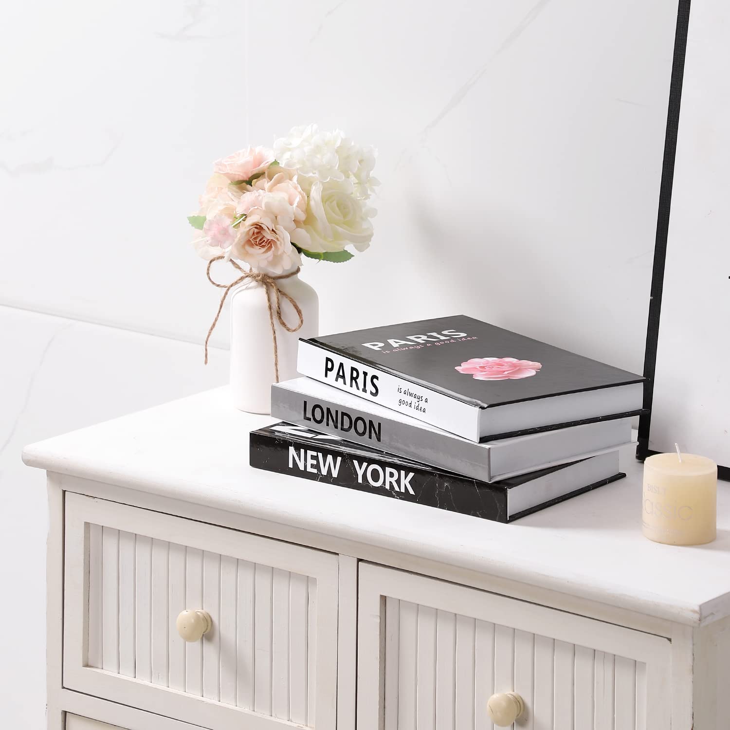 Faux Books Decor Set - 3 Pcs Coffee Table Books for Living Room Shelf & Home Decor (Pink) - Perfect for Stylish Interior Design
