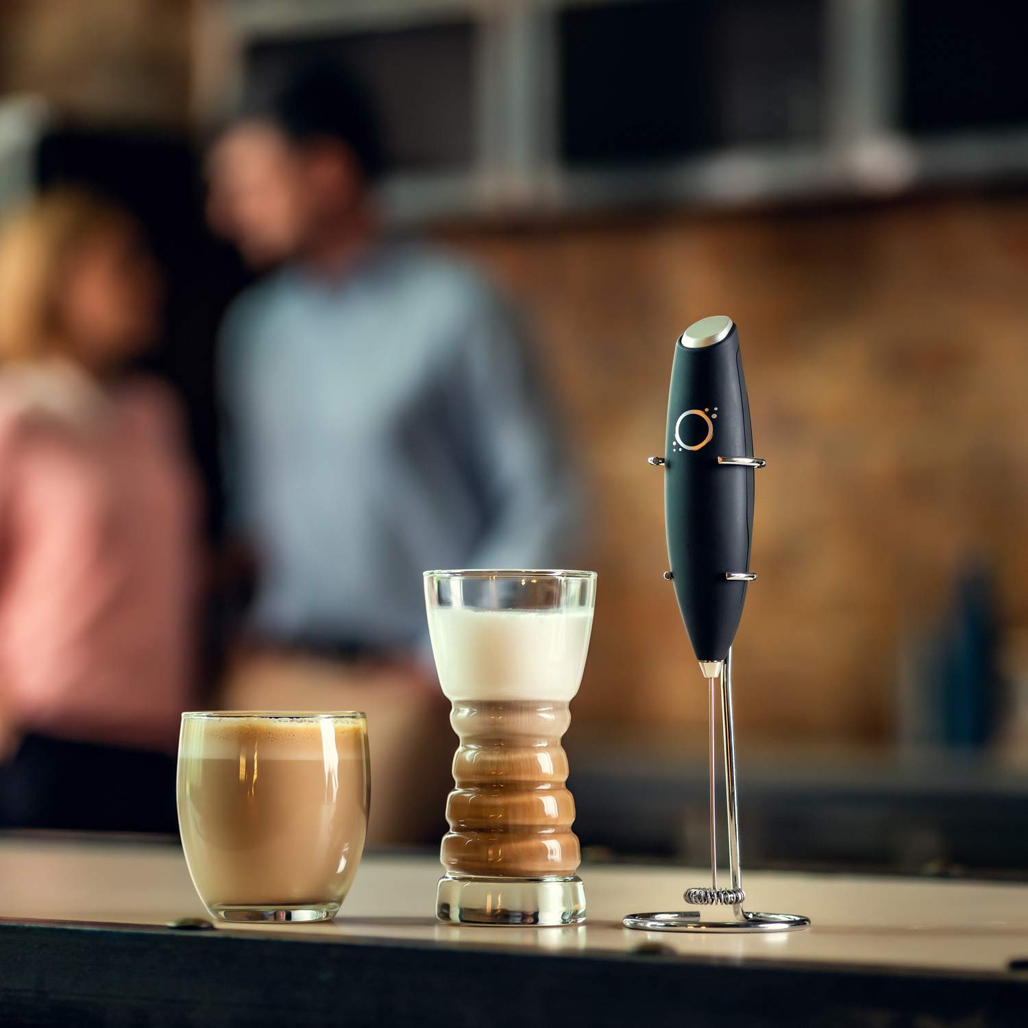 Premium Handheld Milk Frother for Coffee & Matcha - Electric Drink Mixer with Stainless Steel Whisk - Ergonomic Design with Stand & Recipe Book - Perfect for Lattes, Cappuccinos & Hot Chocolate at Home - by Unicoff (Black)