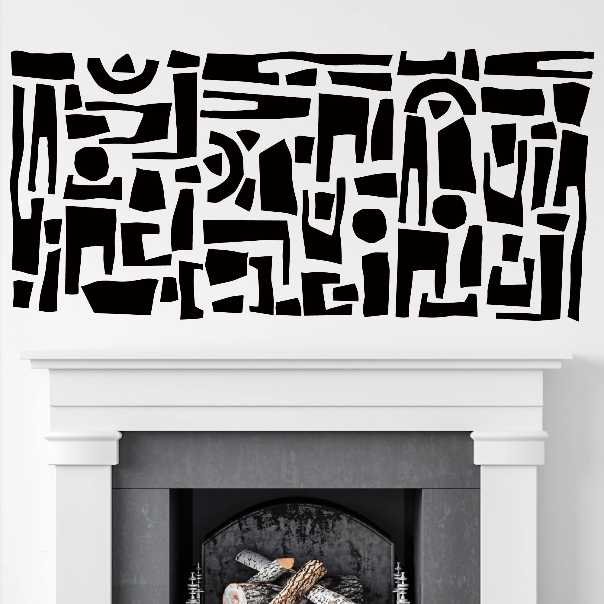 Modern Geometric Peel and Stick Black Vinyl Wall Decals - Abstract Minimalist Stone Block Wall Stickers for Living Room, Bathroom, Office & Home Decor - Easy DIY Wall Art for Cabinets, Stairs & Interior Design