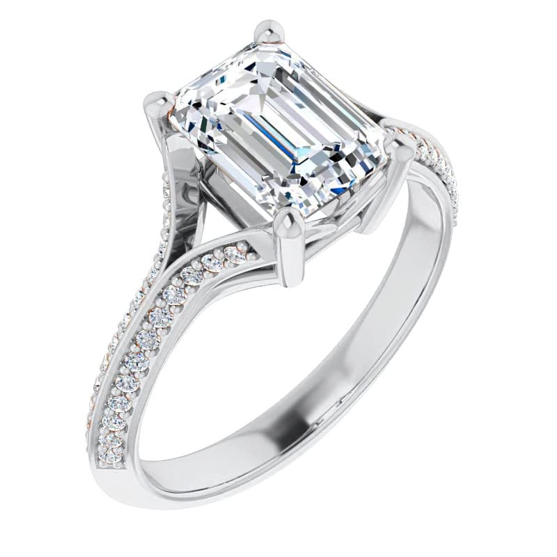1.00 Carat Emerald Cut Moissanite Engagement Ring for Women, Wedding Band, Diamond Alternative Bridal Ring in Sterling Silver - Split Shank Knife Edge Design, Anniversary Promise Gift for Her - Perfect for Proposals, Weddings & Special Occasions