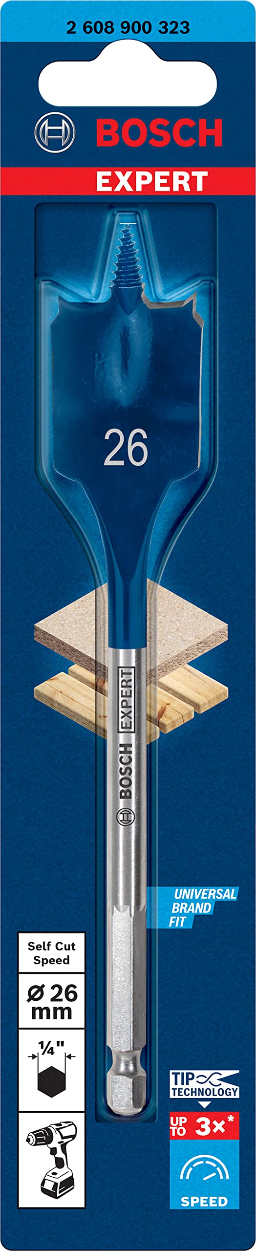 Bosch Professional 1x Expert SelfCut Speed Spade Drill Bit 26mm - High Performance Rotary Impact Drill Accessory for Woodworking, Metal & DIY Projects