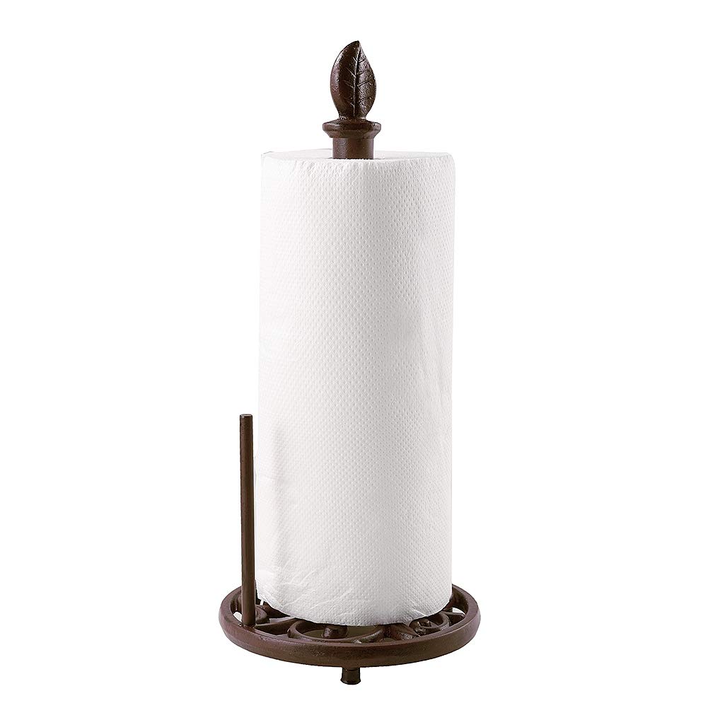 Vintage Cast Iron Paper Towel Holder - Sturdy Metal Roll Paper Towel Stand for Kitchen, Bathroom, Home Decor (Brown) | Perfect for Rustic Farmhouse, Vintage Style Decor & Practical Kitchen Organization