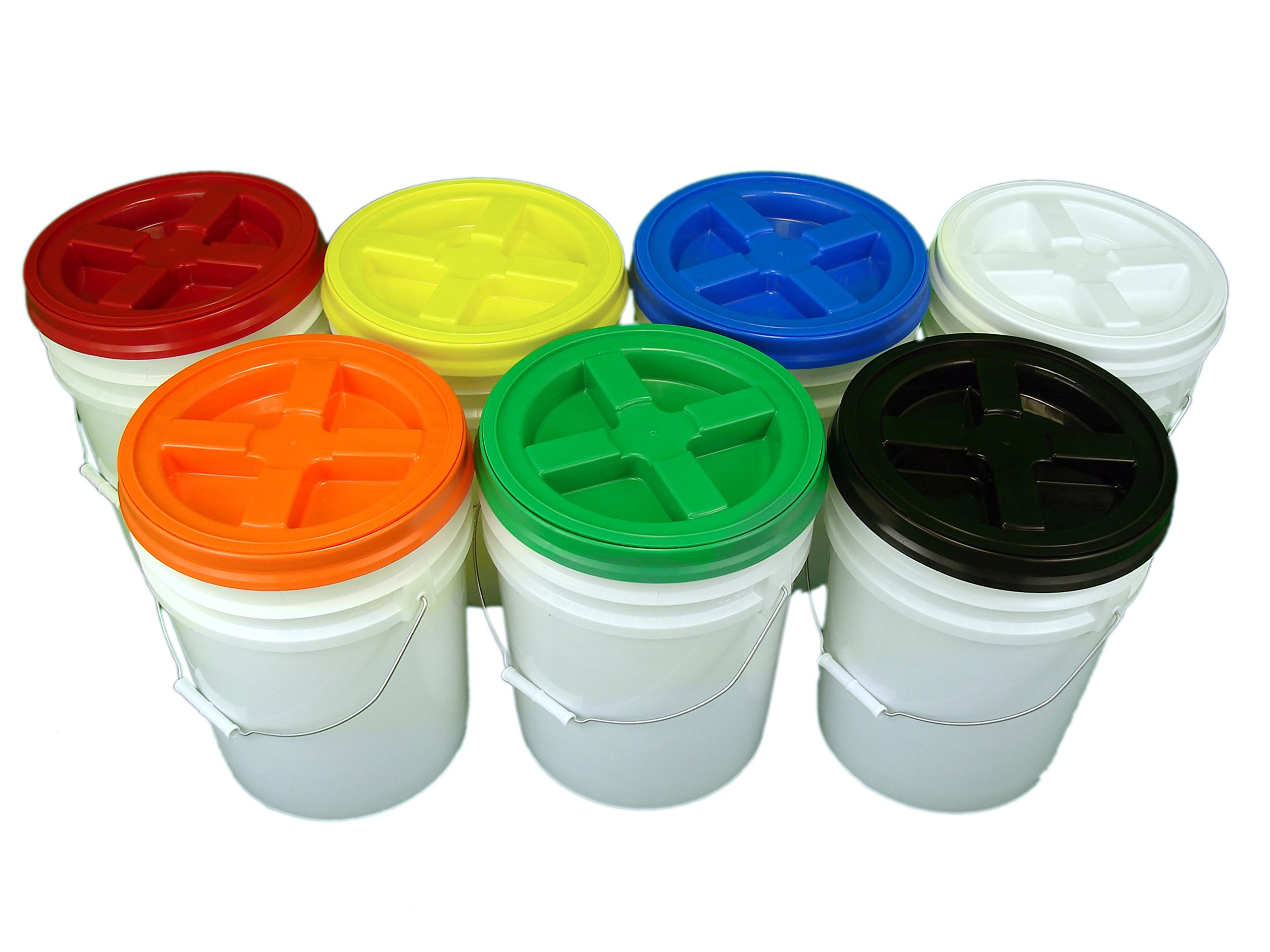 5 Gallon White Bucket Kit with Gamma Seal Lids - 7 Pack for Food Storage, Home Organization & Emergency Preparedness