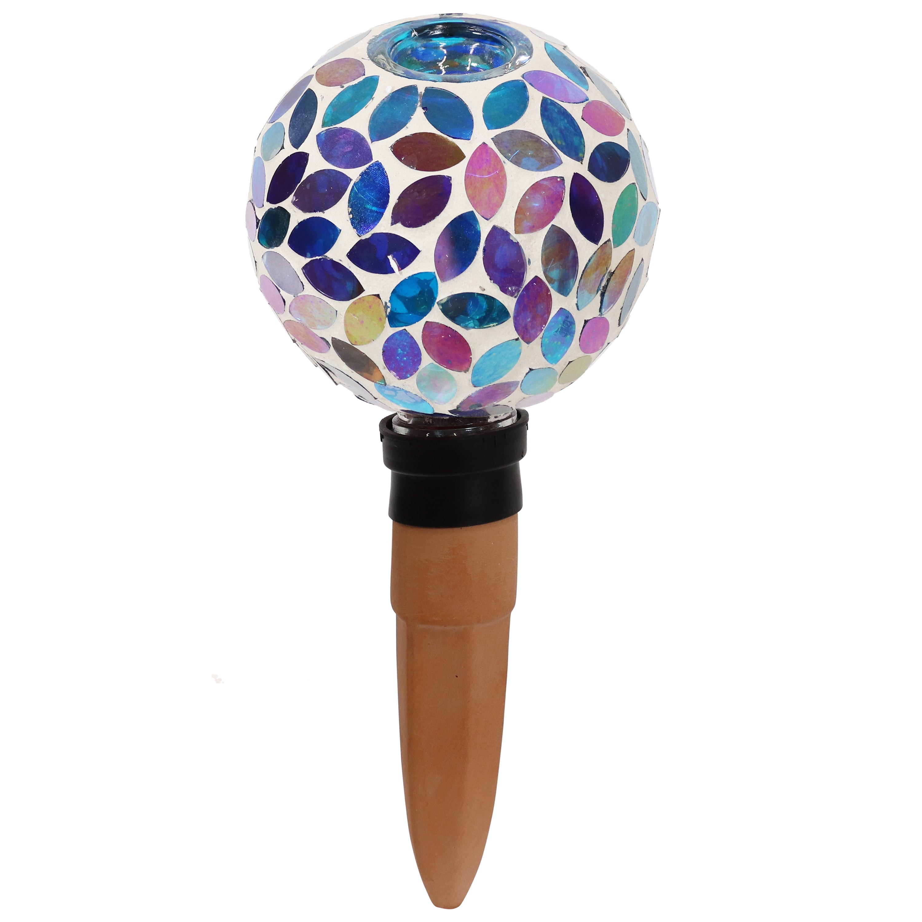 Sunnydaze Decorative Mosaic Glass Plant Watering Globe with Clay Spike - Self-Watering System for Indoor & Outdoor Potted Plants, Flowers, Herbs - Perfect for Vacation Care & Home Garden Decor