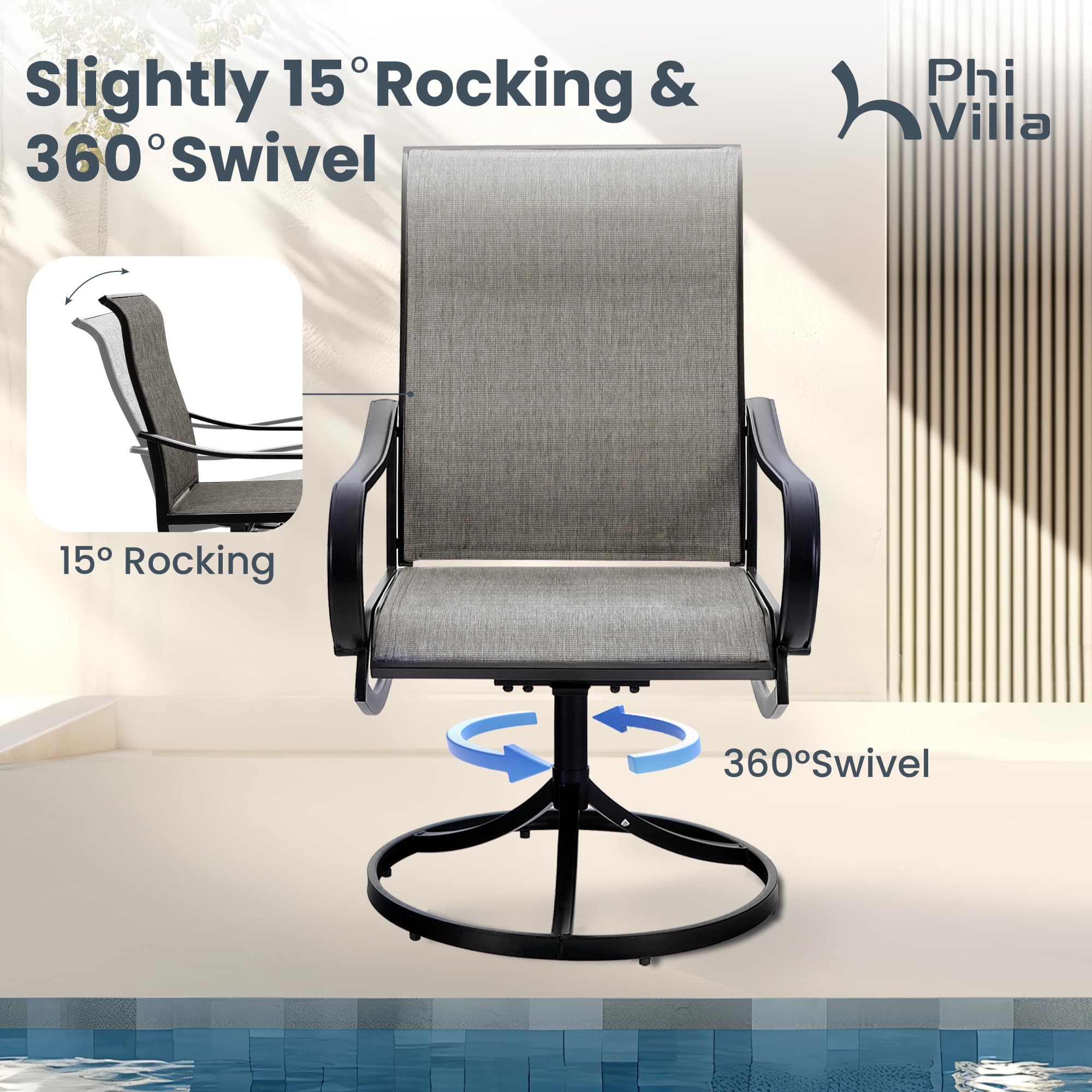 PHI VILLA 5-Piece Outdoor Patio Dining Set with 4 Swivel Chairs & 1 Metal Table - All-Weather Garden Furniture for Deck, Lawn, Backyard - Perfect for Family BBQs, Outdoor Entertaining & Relaxing
