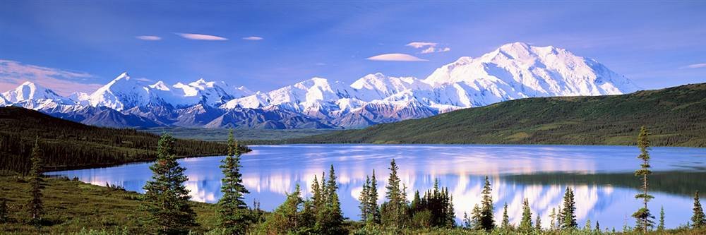 Peel & Stick Wall Mural - Snow Covered Mountains Wonder Lake (60x20 inches) | Self-Adhesive Removable Wallpaper for Bedroom, Living Room & Office Decor