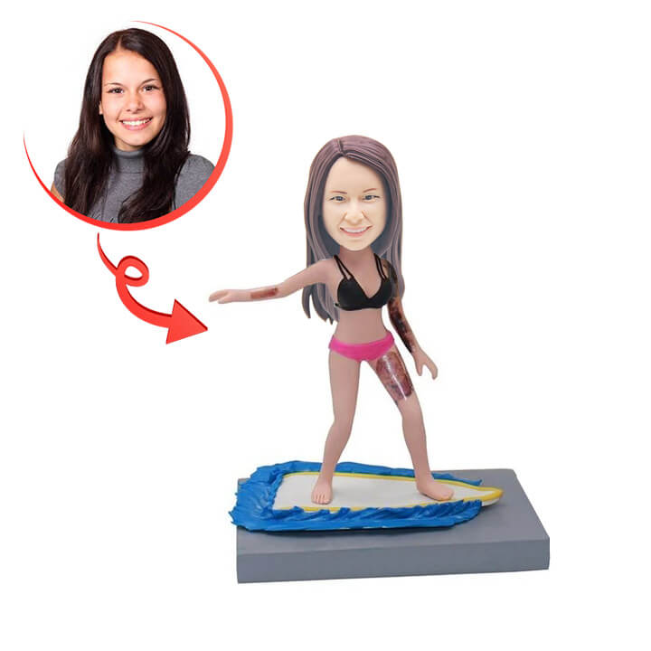 Custom Surfing Bikini Bobblehead - Personalized Beach & Surfing Decor - Perfect for Gifts, Office Desk, and Beach House Decorations