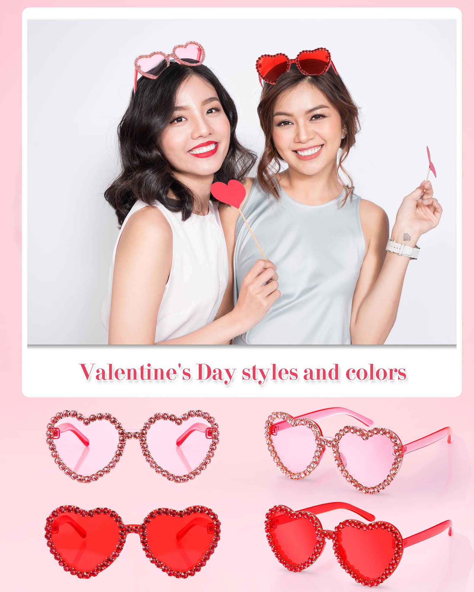 TOODOO 2 Pairs Heart Shaped Rimless Sunglasses for Women - Transparent Heart Rhinestone Glasses | Fashion Accessories for Summer, Beach, Date Night & Outdoor Activities