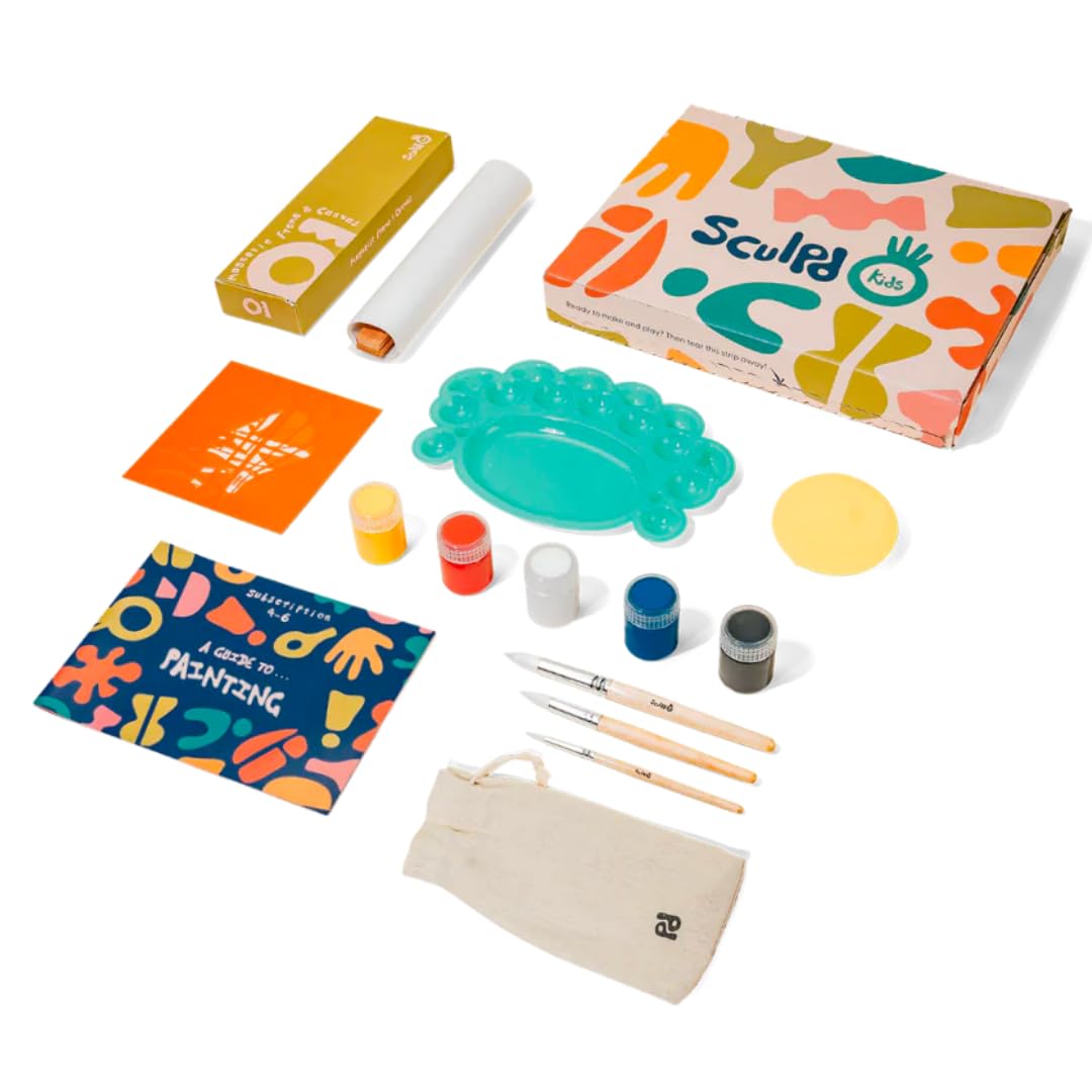 Sculpd Kids Painting Kit - 10 Color Paint Set with 4 Paint Pens, 2 Canvases, Easels & Magnetic Frame - Creative Art Supplies for Children Ages 4-6 - Perfect for Home, Classroom & Birthday Party Activities