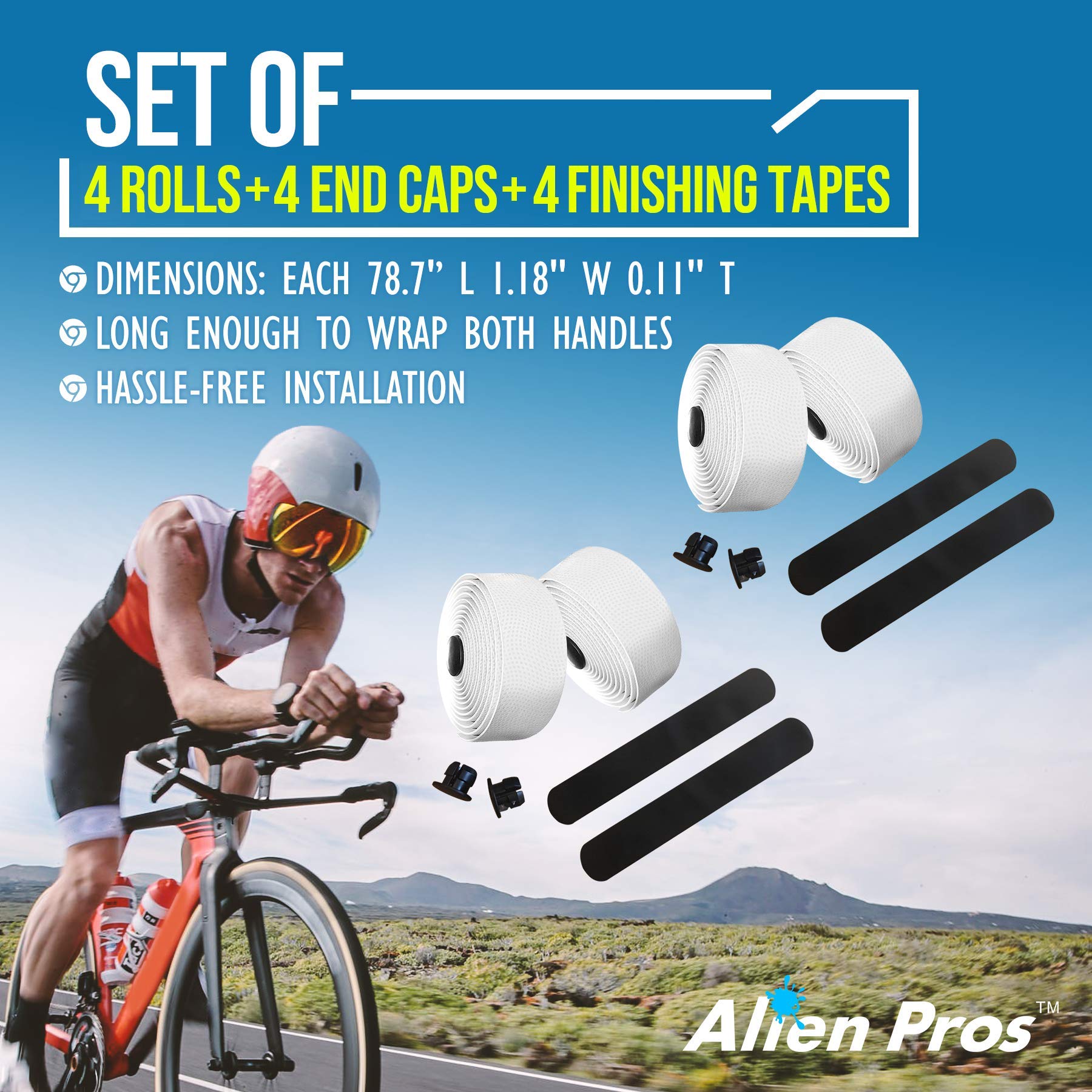ALIEN PROS Bike Handlebar Tape PU (2-Pack) - Black, Red, White, Pink, Blue - Non-Slip Bicycle Handlebar Grip for Enhanced Comfort & Control - Perfect for Road Bikes, Mountain Bikes & Commuting