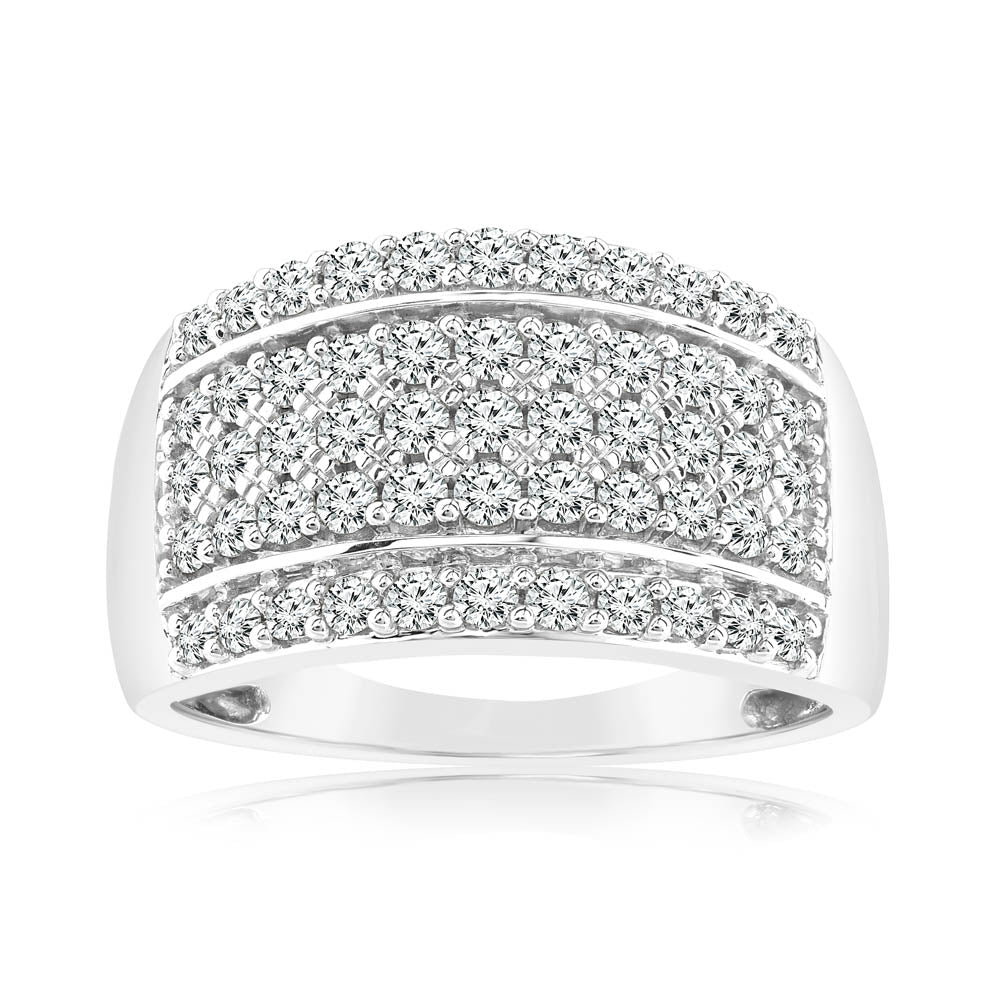 0.95 Carat Cluster Diamond Dress Ring in 14K White Gold | Elegant Wedding, Engagement & Evening Party Jewelry Gift for Women