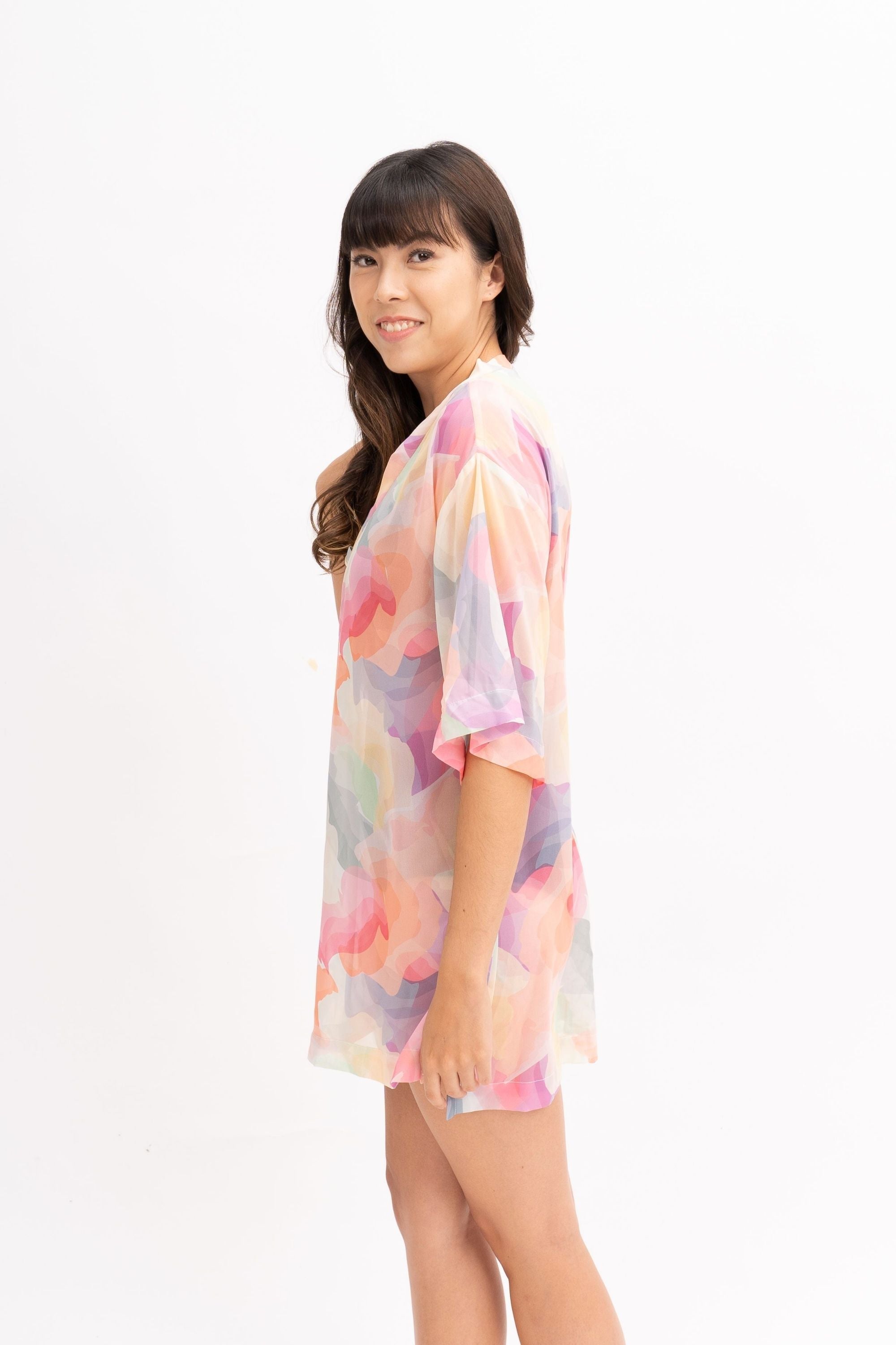 Lagos Beach Tunic - Rainbow Watercolor Print Women's Summer Cover Up | Perfect for Beach Vacations, Pool Parties & Tropical Getaways