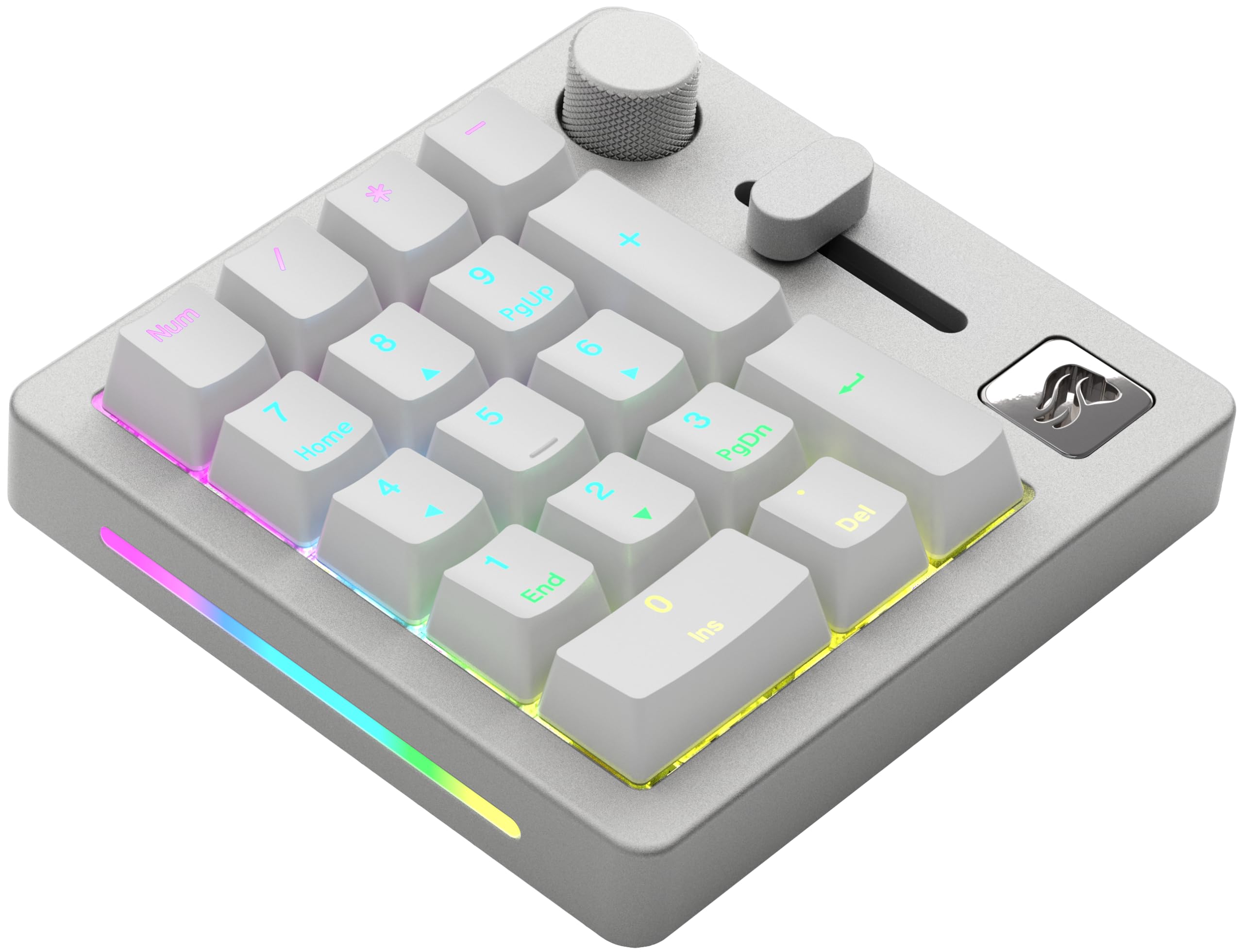 Glorious GMMK Macro Numpad - Wired & Wireless Bluetooth Mechanical Keypad, Premium Aluminum Frame, Customizable Knob & Slider, RGB Backlit, Linear Switches, 18 ABS Doubleshot Keycaps (Ice White) - Perfect for Gaming, Programming & Office Work