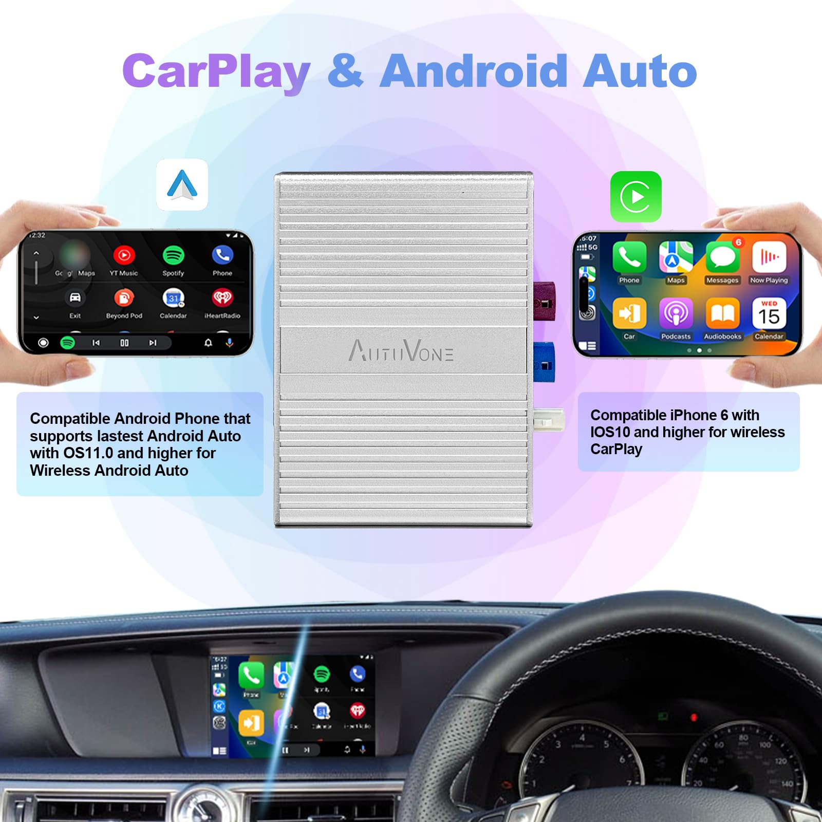 Lexus GS LS RX ES LX Wireless & Wired CarPlay Audio Decoder Upgrade - Retains OEM Screen & Controls, Supports Android Auto Mirror Link, Cameras & Mouse Joystick - Perfect for Seamless In-Car Entertainment & Navigation