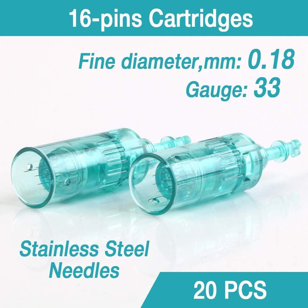 Original Dr.Pen Ultima A6S 16-Pin Cartridges - 20 Pack Replacement Needle Tips for Microneedling & Derma Roller - Professional Skin Care Treatment for Face & Body