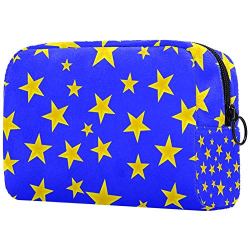 Stars on Blue Pattern Cosmetic Bag - Waterproof Makeup Pouch & Travel Toiletry Organizer for Women & Girls | Perfect for Gym, Vacation & Daily Use