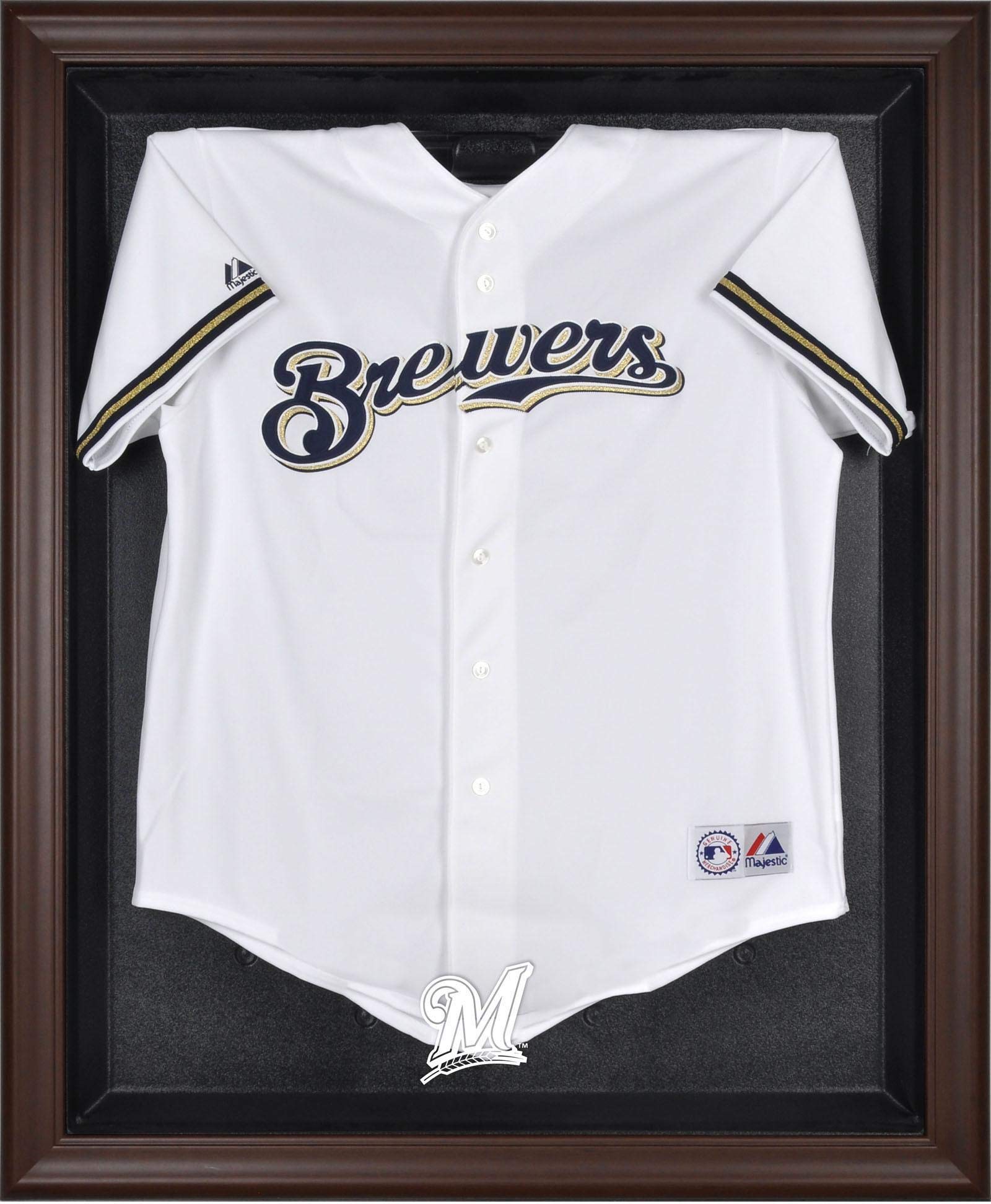 Milwaukee Brewers Brown Framed Jersey Display Case - Premium Baseball Jersey Shadow Box for Sports Memorabilia Collection & Fan Cave Decor