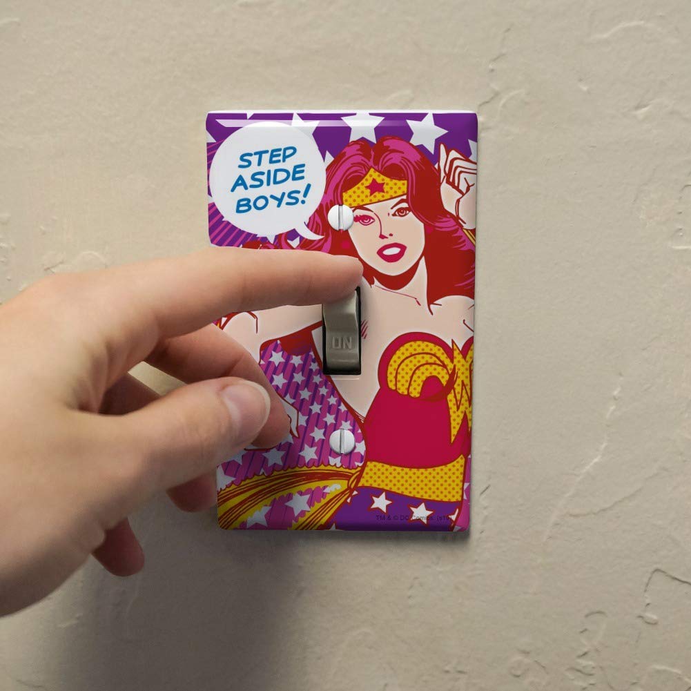 Wonder Woman Step Aside Boys Plastic Wall Decor Toggle Light Switch Plate Cover - Superhero Home Decor for Bedroom, Office & Game Room - DC Comics Themed Electrical Accessories
