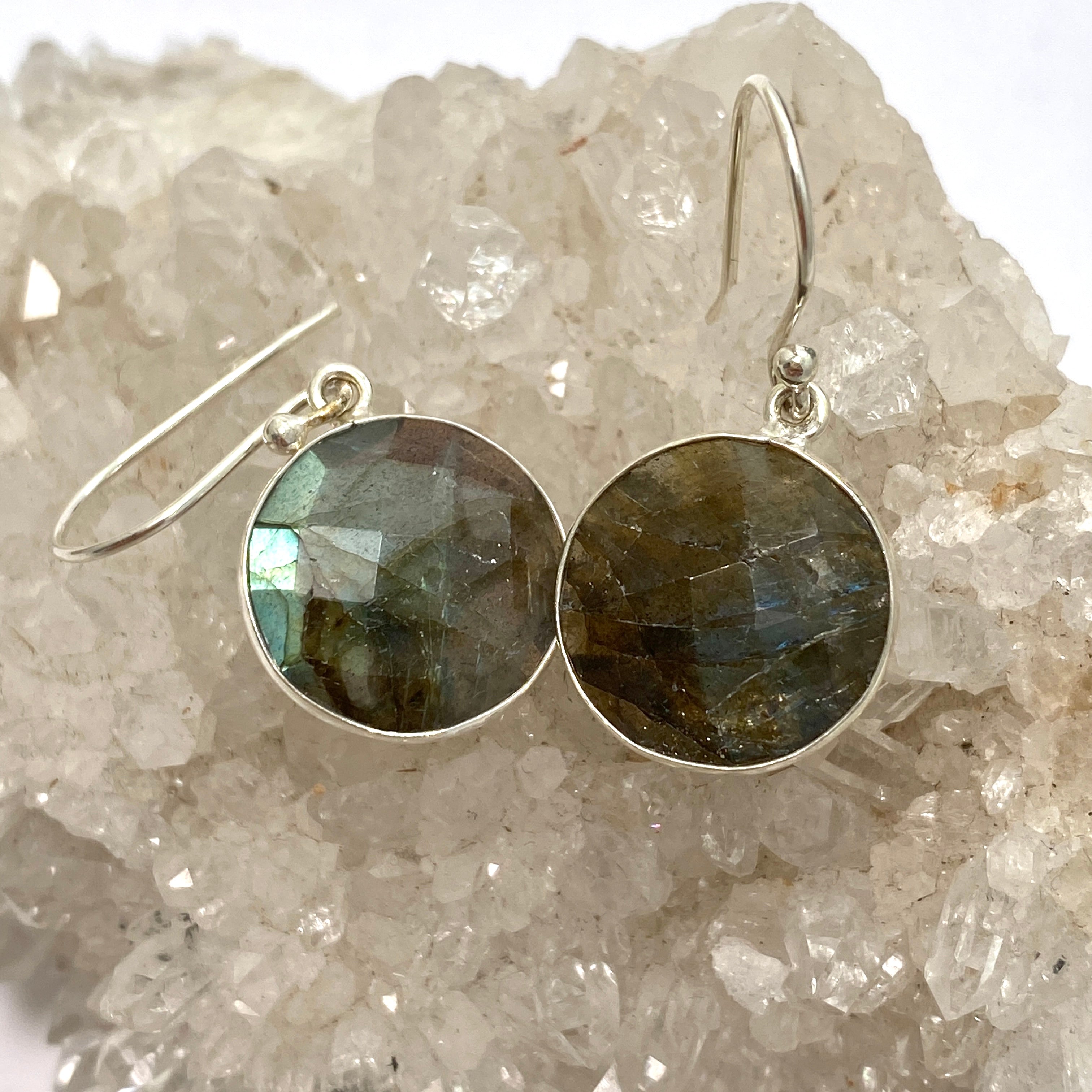 Labradorite Round Checkerboard Faceted Earrings for Women | Sparkling Gemstone Jewelry | Perfect for Parties, Weddings & Special Occasions