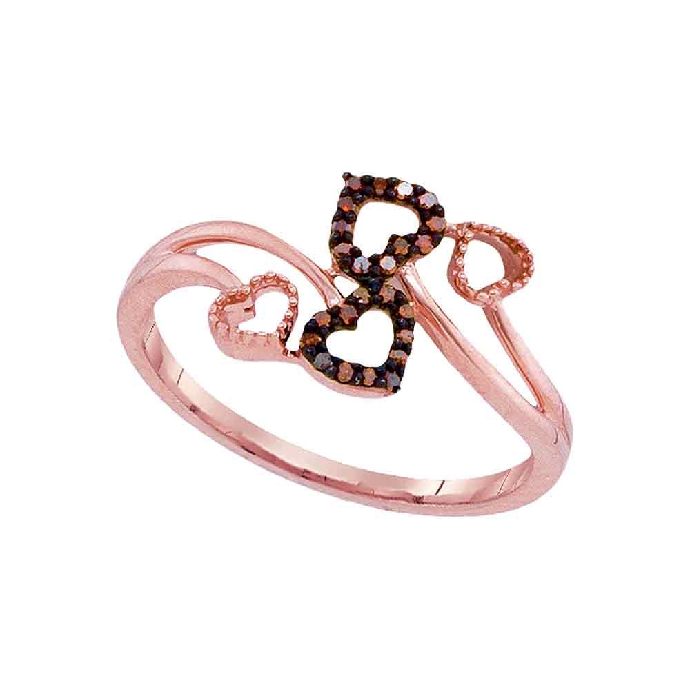 Sonia Jewels 10K Rose Gold Chocolate Brown Round Diamond Hearts Fashion Ring - Channel Setting (0.06 cttw) | Elegant Jewelry Gift for Women, Anniversary, Valentine's Day, Birthday | Perfect for Date Night, Party, Special Occasions
