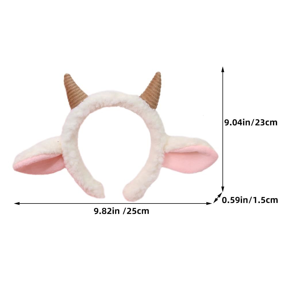 CALLARON Sheep Ear Headband with Horns - Cute Animal Hairband for Women & Kids - Goat Costume Accessory for Halloween, Cosplay, Parties & Festivals - 9.04x9.82 Inch Furry Headwear