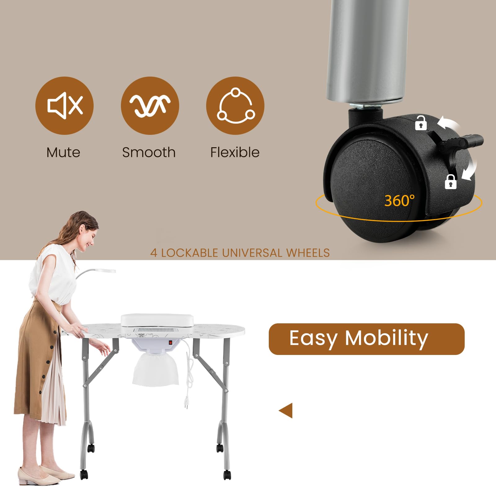 WELLHUT Professional Nail Table All-in-One Manicure Station with Electric Dust Collector, LED Nail Lamp, Carry Bag & Wrist Cushion - Mobile Nail Desk with Universal Mute Wheels for Home Spa, Beauty Salon & Professional Manicurists - Perfect for Nail Art, Gel Polish & Pedicure Services
