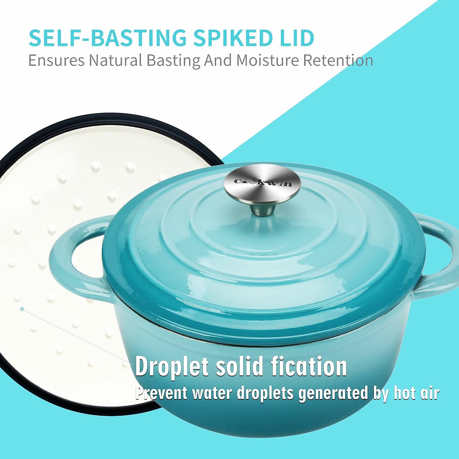 **5 QT Enameled Cast Iron Dutch Oven – Non-Stick Bread Baking Pot with Self-Basting Lid, Durable Enamel Coated Cookware – Perfect for Soups, Stews & Baking – Ideal Christmas Gift for Family & Home Chefs (Teal)**