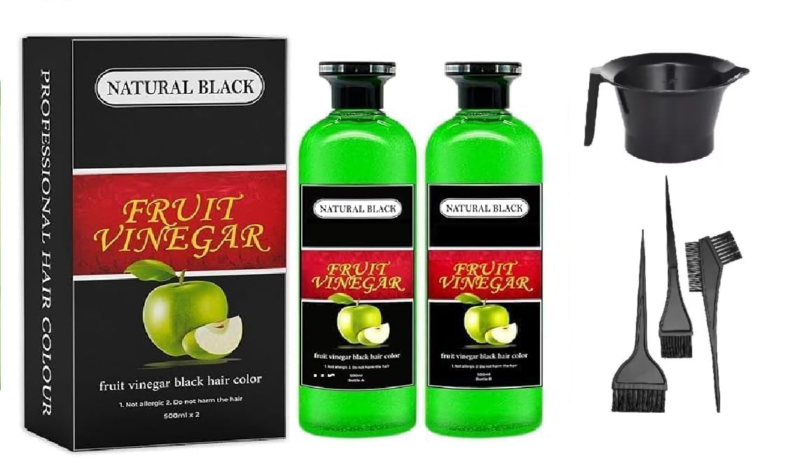 Natural Black Fruit Vinegar Gel Hair Dye for Men & Women - Long Lasting, Ammonia-Free Hair Color with Mixing Bowl | Perfect for At-Home Salon Styling & DIY Hair Coloring