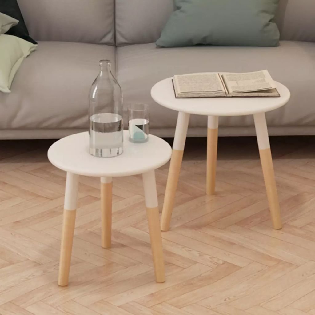 2-Piece Solid Pinewood White Side Table Set for Bedroom & Small Spaces - Perfect for Nightstands, Living Room Accent Tables, or Office Desks