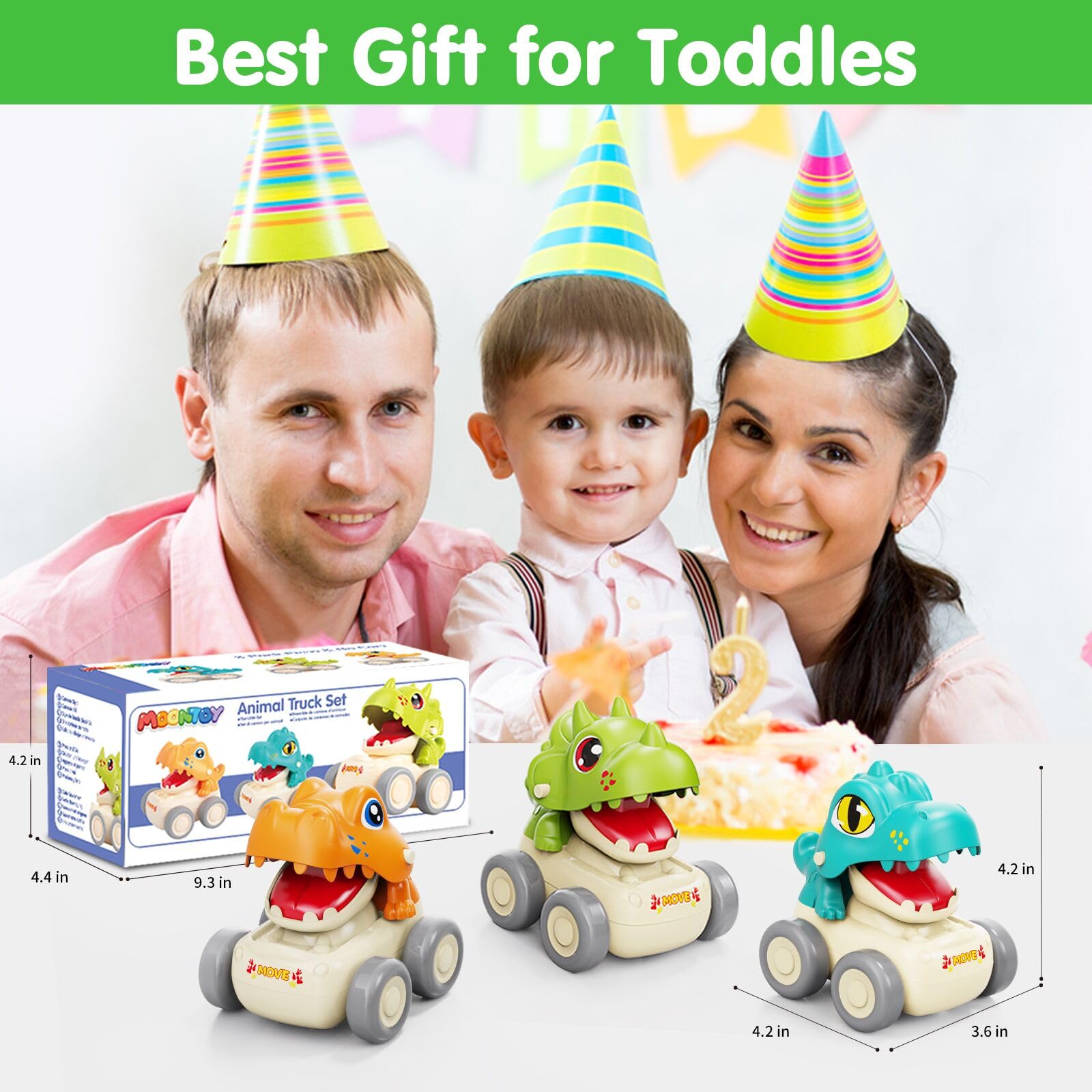 MOONTOY Baby Dinosaur Push and Go Car Toys for 1-3 Year Old Boys & Girls - Toddler Learning Toys for Ages 1-2 - First Birthday Gifts & Easter Basket Stuffers - Perfect for Playtime, Early Learning & Sensory Development