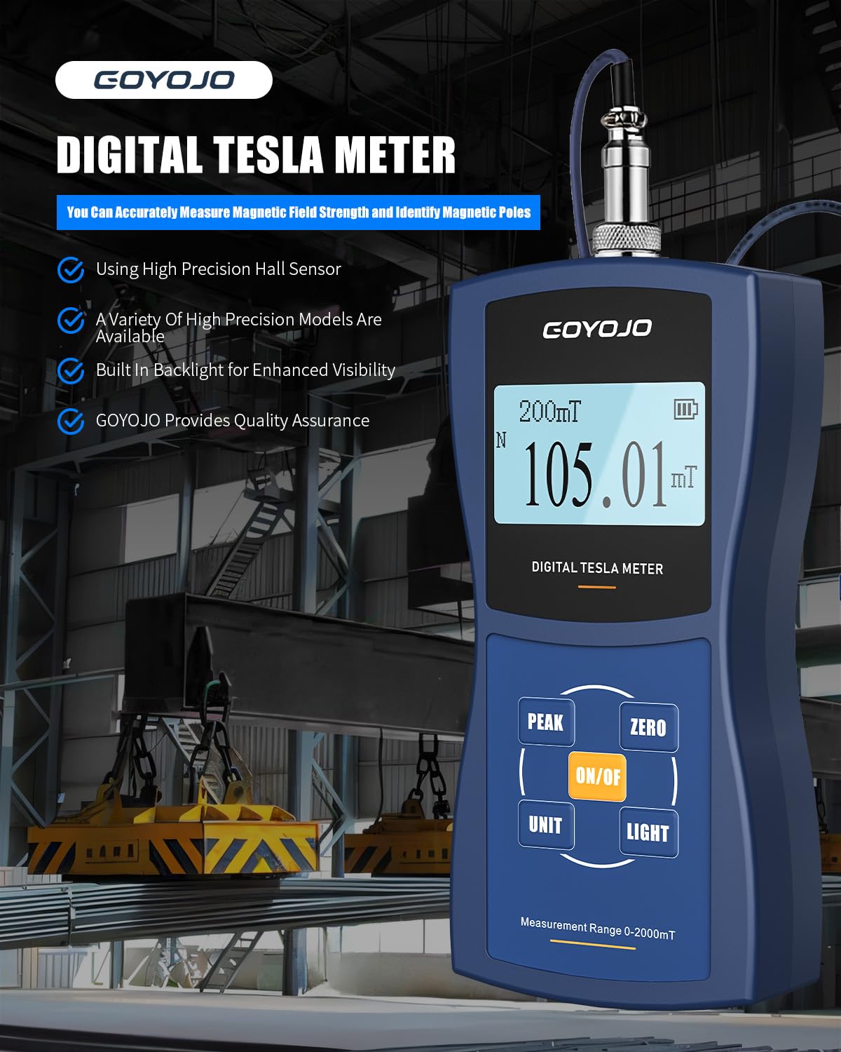 High Precision Digital Gauss Meter & Tesla Meter with Metal Probe - Auto Data Recording, N/S Polarity Identification - Magnetic Field Tester for Residual Magnetism, Nondestructive Testing - Ideal for Industrial QA, Physics Labs & Electronics Repair