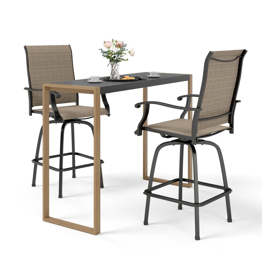 Sophia & William 3-Piece Outdoor Bar Set with Sea Stone Table & Textilene Swivel Stools - Patio, Deck, Garden, Poolside Furniture for Relaxing & Entertaining