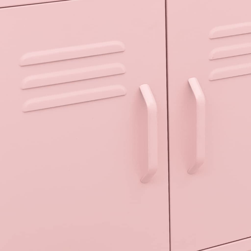 Pink Steel Storage Cabinet with Double Doors & Wheels - 23.6