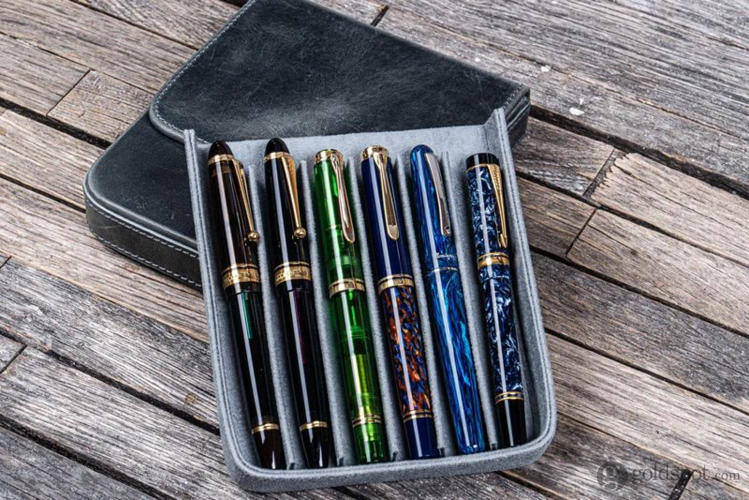 Galen Leather Magnum Opus 6-Slot Premium Hard Pen Case - Crazy Horse Smokey Grey | Luxury Pen Storage for Fountain Pens, Ballpoints & Calligraphy Tools | Perfect for Office, Travel & Gift Giving