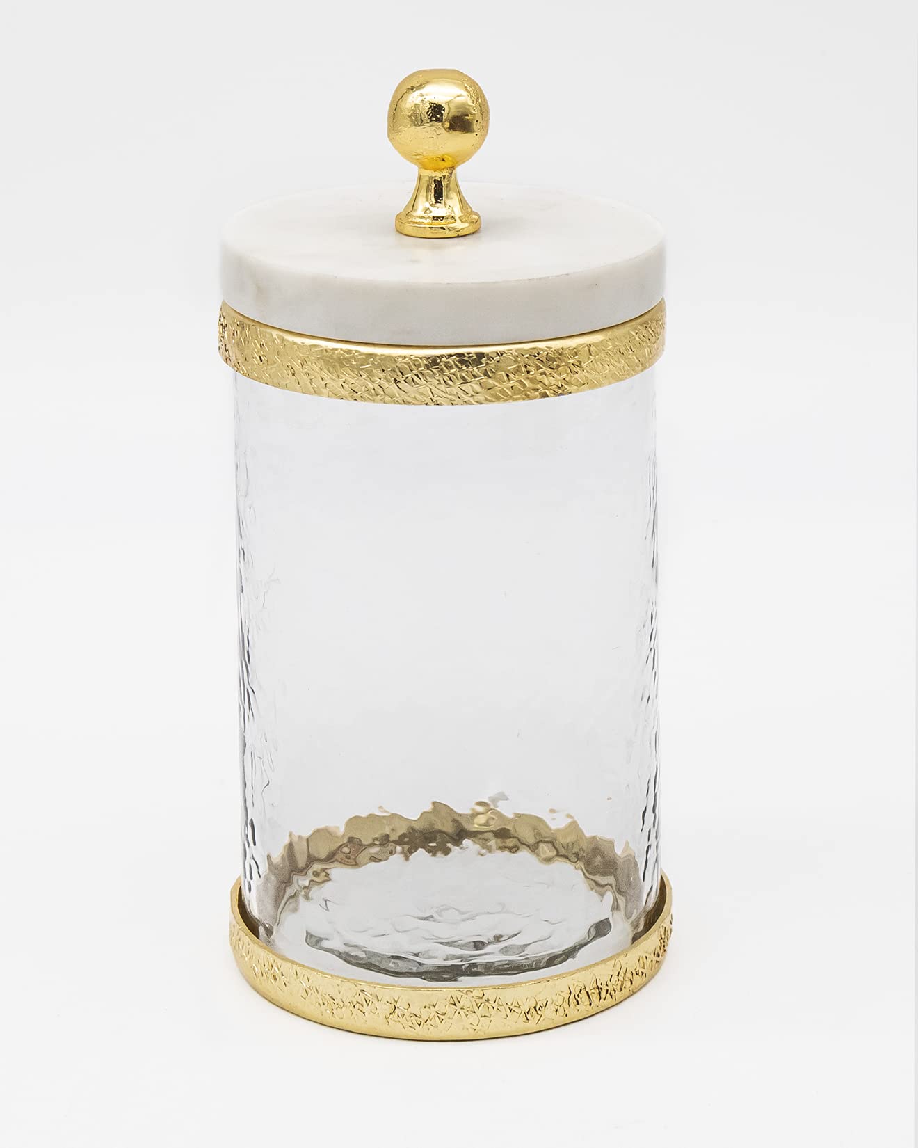 Godinger Glass Storage Canister with Marble Lid & Gold Band - 4x6