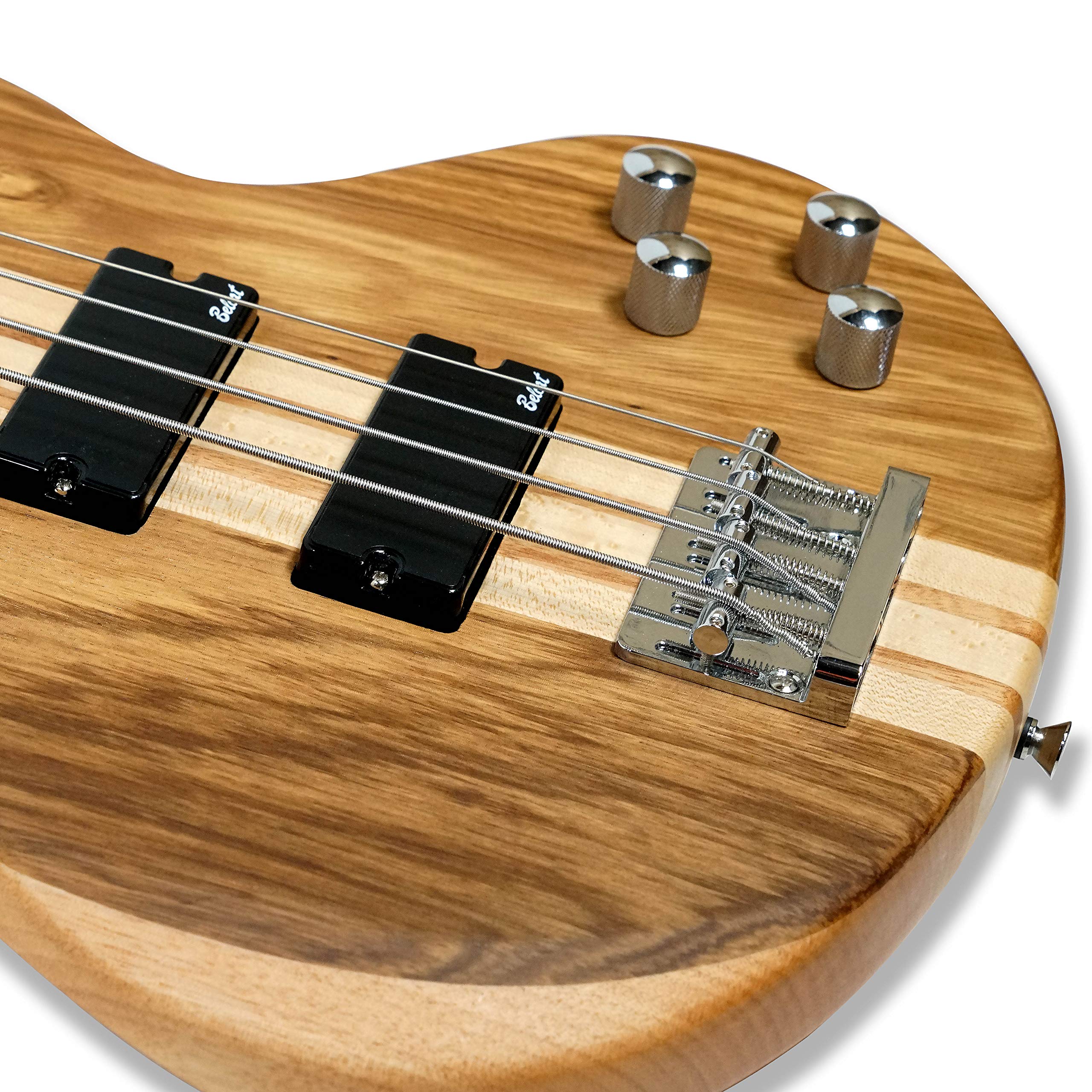 4 String Fretless Electric Bass Guitar - Millettia Laurentii & Okoume Body with Maple Neck - Perfect for Jazz, Blues & Studio Recording