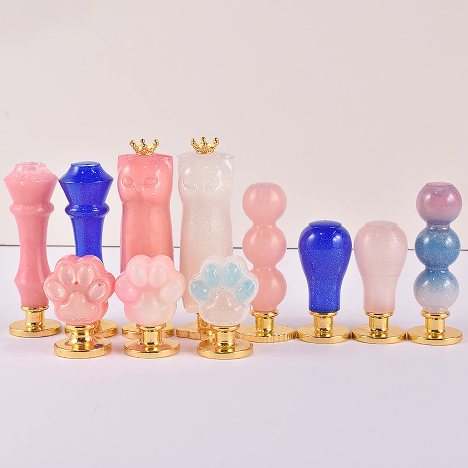 9pcs Wax Seal Handle Molds with 9pcs Wax Seal Stamps - Silicone Handle Molds for Epoxy Resin & Resin Casting - DIY Wax Seal Kit for Letters, Invitations, Wedding Decor and Crafts