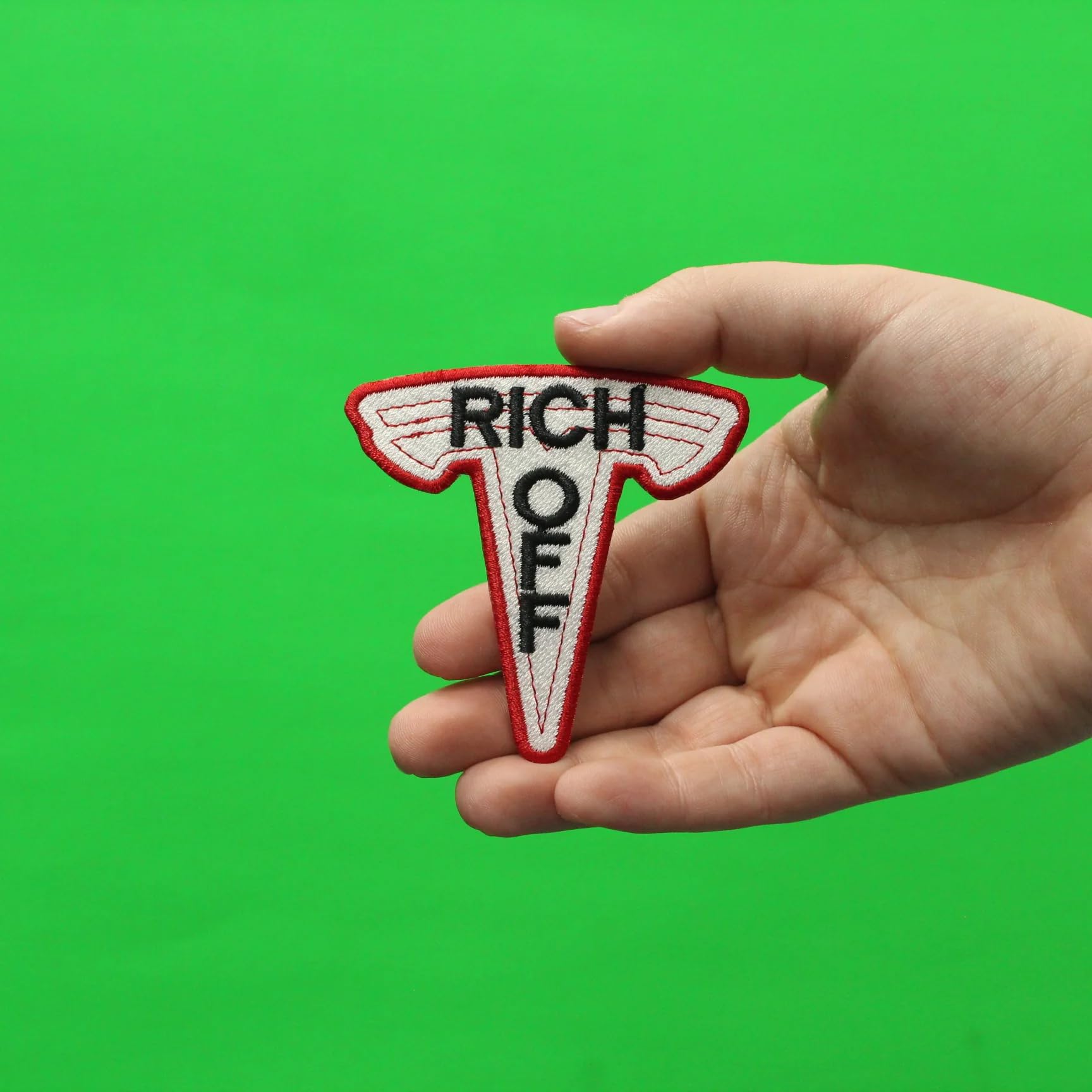 Rich Off EV Stocks T-Shirt Logo Embroidered Iron On Patch - Perfect for DIY Clothing, Jackets, Bags & Caps Customization