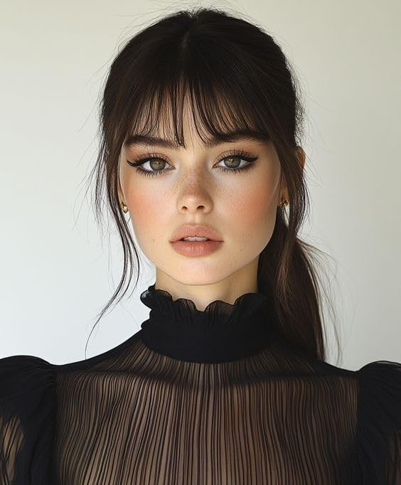KYNA Clip In Synthetic Front Hair Extension - Dark Brown Fringe Bang for Women & Girls | Easy to Use, Natural Look | Perfect for Parties, Cosplay & Daily Styling