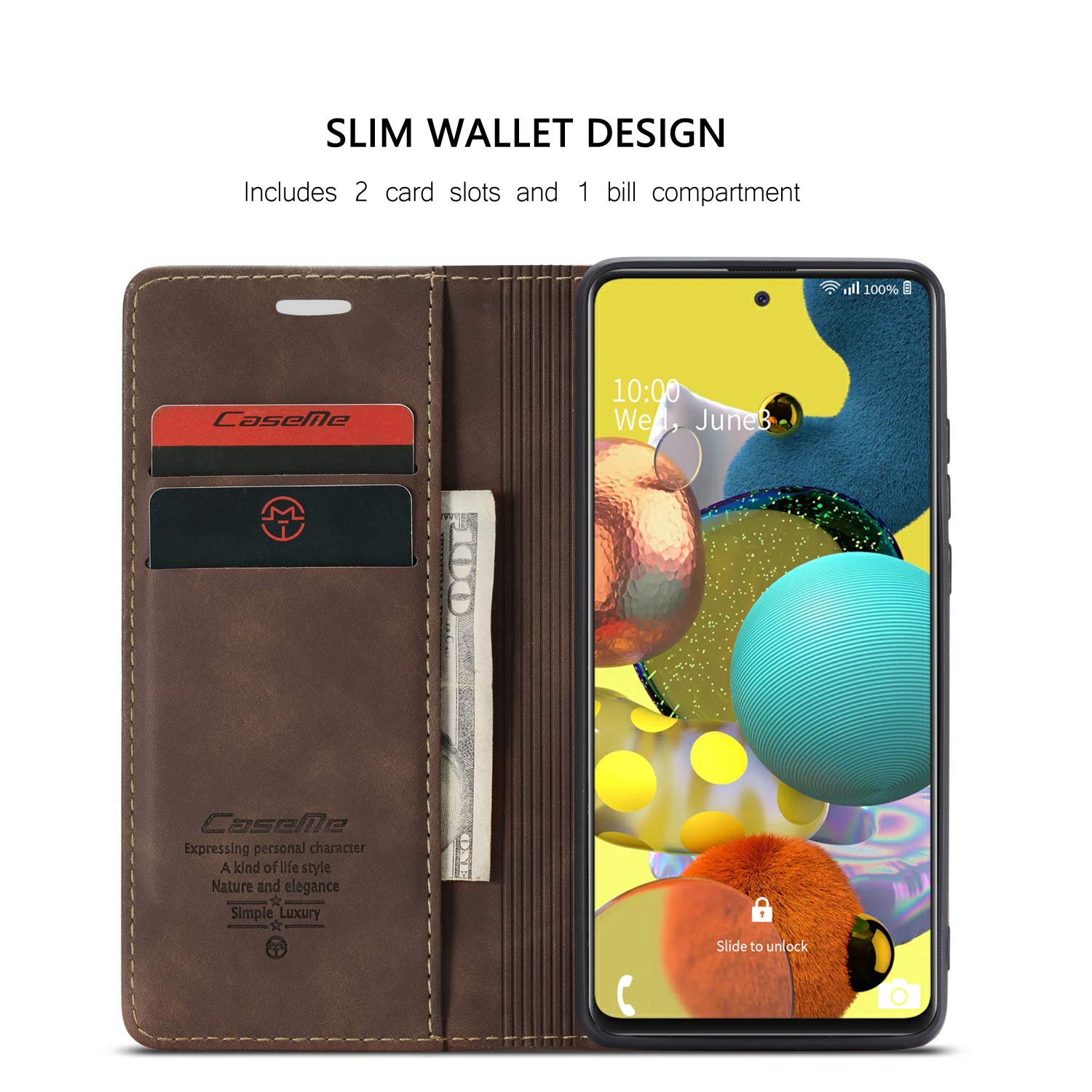 Samsung Galaxy A51 5G Leather Wallet Case with Card Holder & Kickstand - Magnetic Flip Cover for 6.5 Inch Phone (Coffee Brown) - Perfect for Work, Travel & Daily Protection